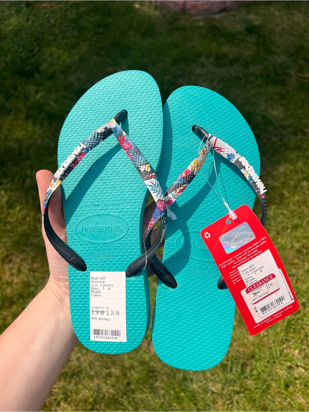 Havaianas Women's Turquoise Flip Flops with Multicolor Floral Straps